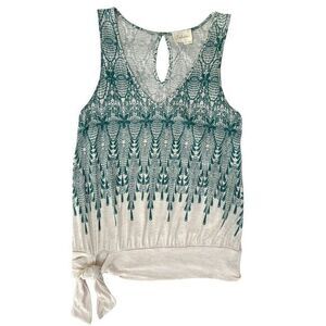 Anthropologie Deletta Lace Print Tie Front V-Neck Tank Top - Women's medium